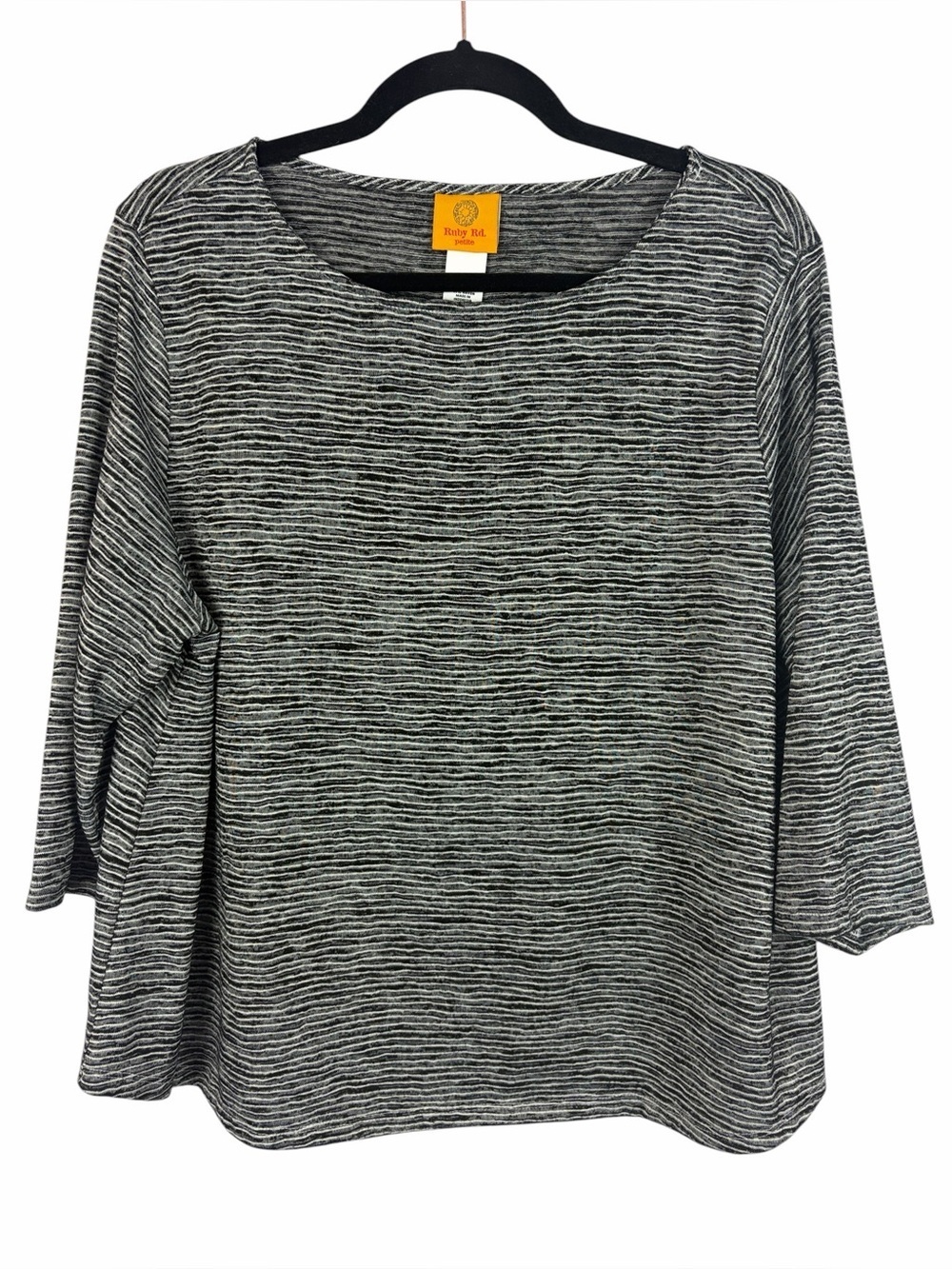 Ruby Rd Petite Black White Space Dye Knit Top PXL 3/4 Sleeve